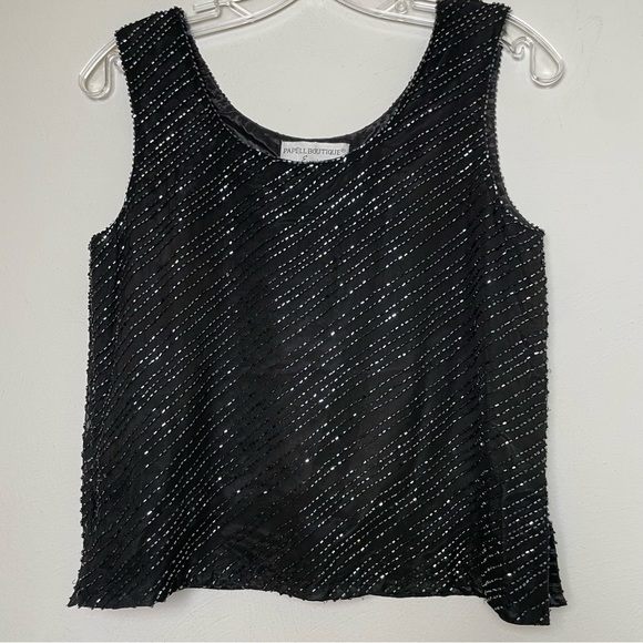PAPELL BOUTIQUE Evening Adrianna Papell Beaded silk sleeveless top elegant S - Picture 5 of 11